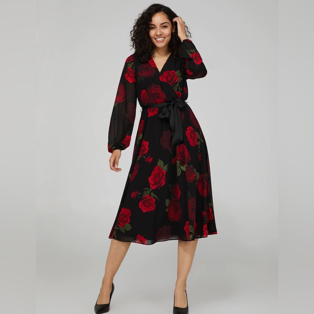 Floral Black and Red Women's Dress NWT
